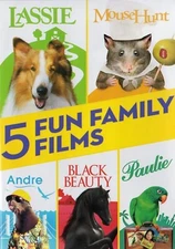 5 Family Films Lassie, Mouse Hunt, Andre, Black Beauty, Paulie (DVD) NEW Sealed