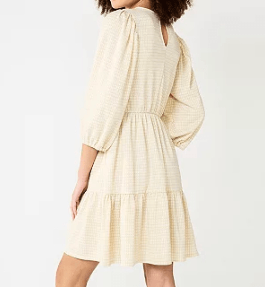 Draper James NWT cream and gold puff sleeve tiered dress size medium | eBay