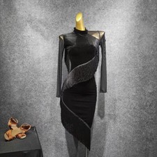 NEW Latin Ballroom Dance Dress Modern Salsa Waltz Standard Long Dress G338 Black