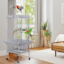 Large 61" Bird Pet Cage Play Top Parrot Parakeet Finch Cage with Stand White
