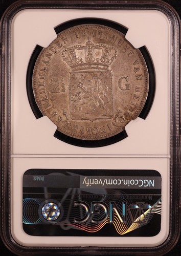 1869 Netherlands "William III" 2 1/2 Silver Gulden - NGC AU58 - Choice Original+ - Picture 2 of 6