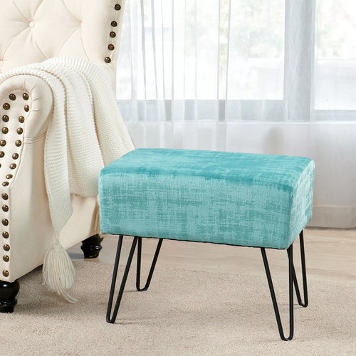 Plush Textured Velvet Ottoman Footstool Metal Legs Accent for Modern Living Room - Picture 72 of 244