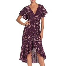 Max Studio Purple Floral Ruffle Crepe High/low Wrap Dress, Size XS NWT