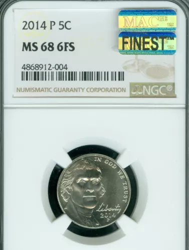 2014 P JEFFERSON NICKEL NGC MS68 FS PQ MAC FINEST REGISTRY MAC SPOTLESS  . 