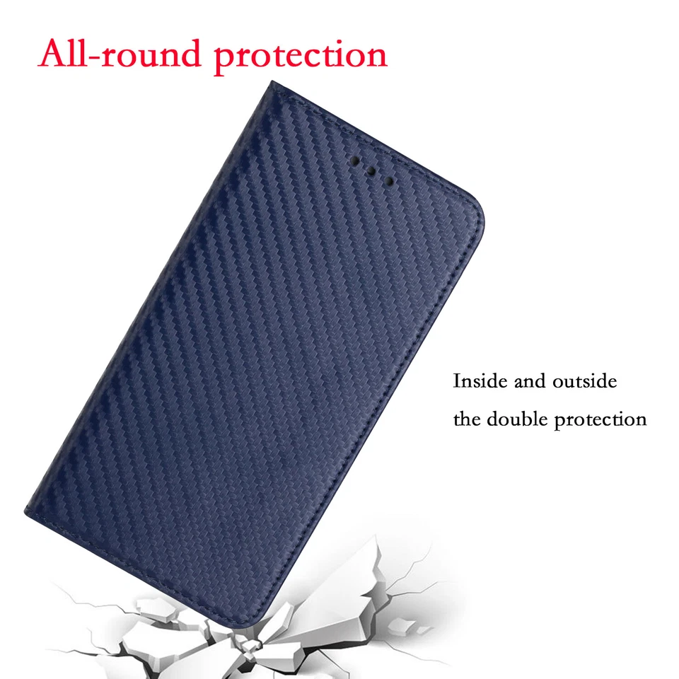 For Galaxy A72 A42 A52 A32 A12 A71 A51 A22 A11 Carbon Leather Wallet Phone Case - Image 4 of 4