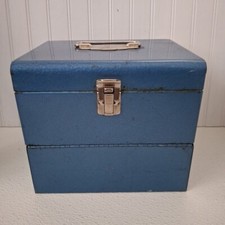 Vintage Metal Blue Logan De Luxe 8mm Movie Reel Chest Box Storage Case - 12 Slot
