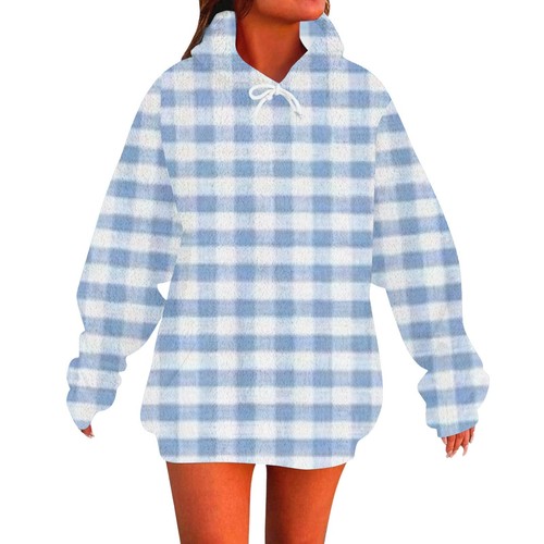 Ladies Fashion Casual Long Sleeve Printed Round Neck Fleece Hoodie Pullover Top - Picture 19 of 48