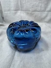 Fenton Blue Glass Flower Dresser Box Trinket Box Signed USA W/ Lid Mint