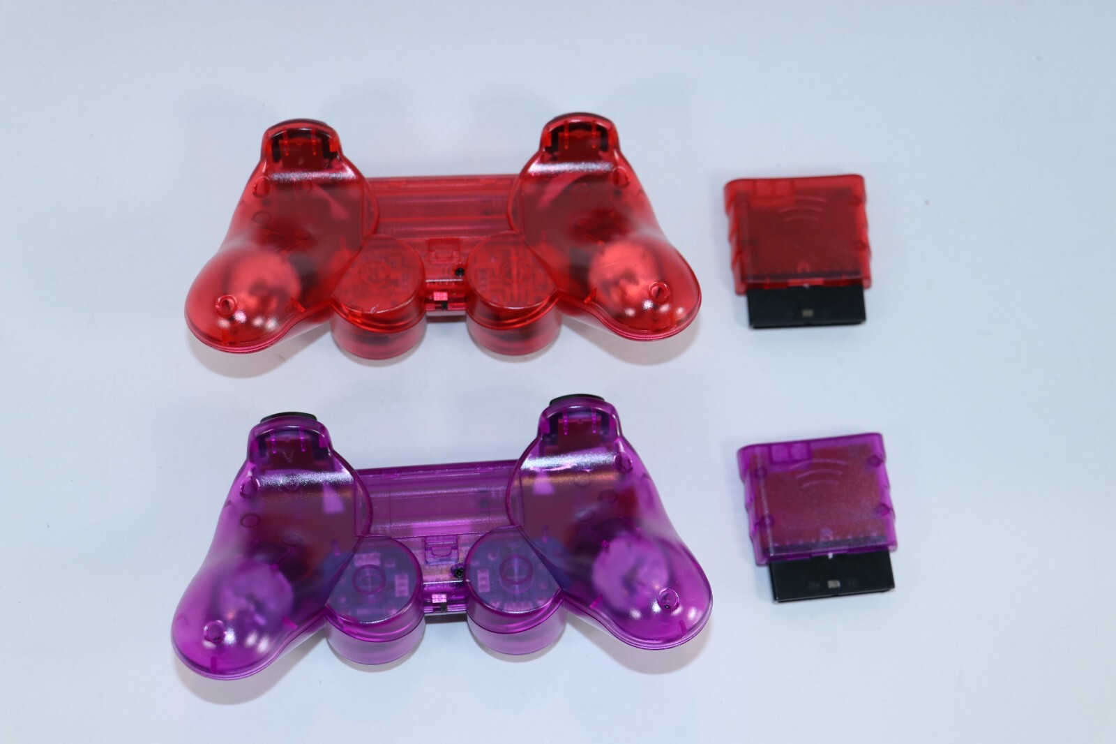 PLAYSTATION 2 PS2 Dual Vibration WIRELESS Controller CLEAR PURPLE/RED SET  OF 2