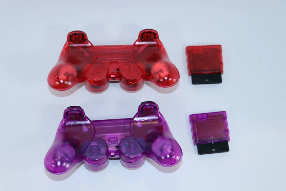 PLAYSTATION 2 PS2 Dual Vibration WIRELESS Controller CLEAR PURPLE/RED SET OF 2 - Image 2 of 2