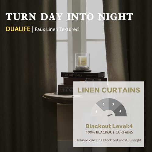 Blackout Curtains 96 Inches Faux Linen Sand Color Curtains for 50X96 Oatmeal - Picture 4 of 7