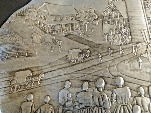 Wendell August Forge Amish Barn Raising Aluminum Plate - Picture 4 of 9