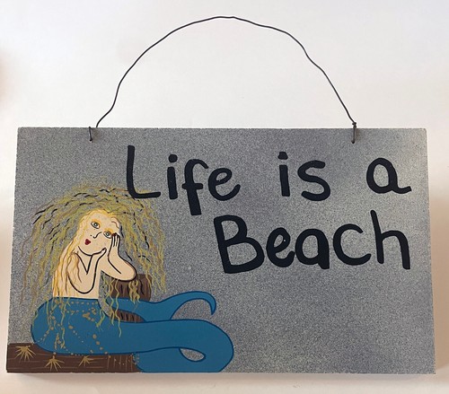 "Life is a Beach" Holz Meerjungfrau Schild - 10"x 5 7/8" - Strand Haus Dekor - Bild 1 von 3