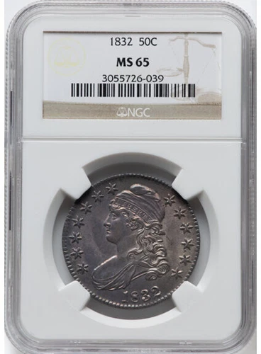 1832 Capped Bust, Lettered Edge 50C NGC MS65, Top Pop, Only 6 Higher