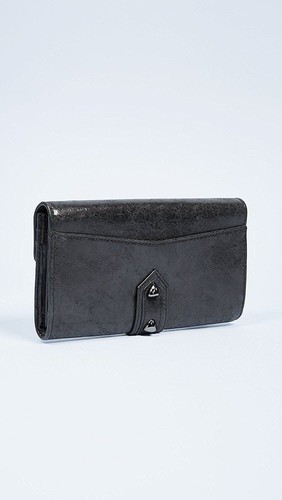 BNWT BOTKIER TRIGGER Leather Flap Studded Snap Closure Black Wallet MSRP $130 - Picture 8 of 10