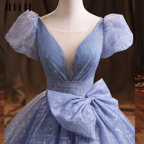 Glitter Prom Gown Puff Sleeves Princess Birthday Dresses Sparkling Robe Evening - Picture 20 of 25