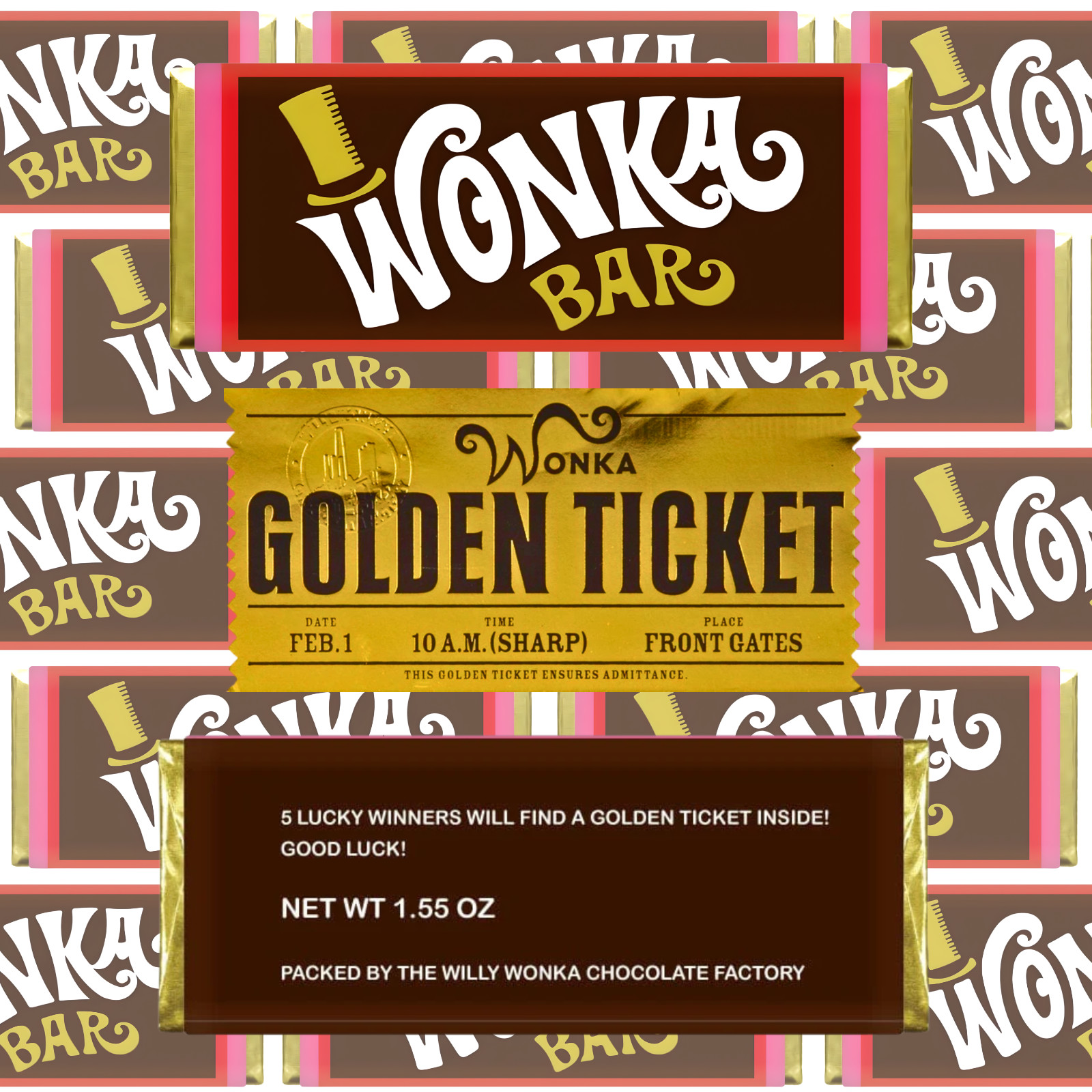 Willy Wonka Chocolate Bar with Golden Ticket Hershey's Milk Chocolate Included