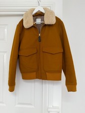 Sandro Beżowa Brązowa Mieszanka wełny zapinana na zamek Kurtka bomberka Rem Shearl Collar rozm. M