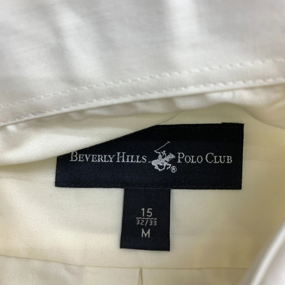 NUEVO CON ETIQUETAS Beverly Hills Polo Club Camisa de Vestir Con Botones Para Hombre 15 32/33 Bolsillo Crema Foto 3 de 4