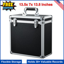 Vinyl Record Storage Case LP Album Collection Display Box Aluminium, Holds 30 