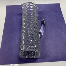 Vintage American Brilliant Pressed Glass Greek Key Pitcher 9” Tall x 3” Wide