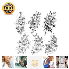 Stylish 6 Piece Floral Temporary Tattoo Set - Perfect for Summer Festivals