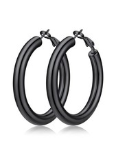 40mm Stainless Steel Thick Hoop Earrings for Women Hypoallergenic Chunky Blac...