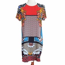 NWT Express Short Sleeve Floral Shift Dress Sz XS Colorful Bohemian Patchwork