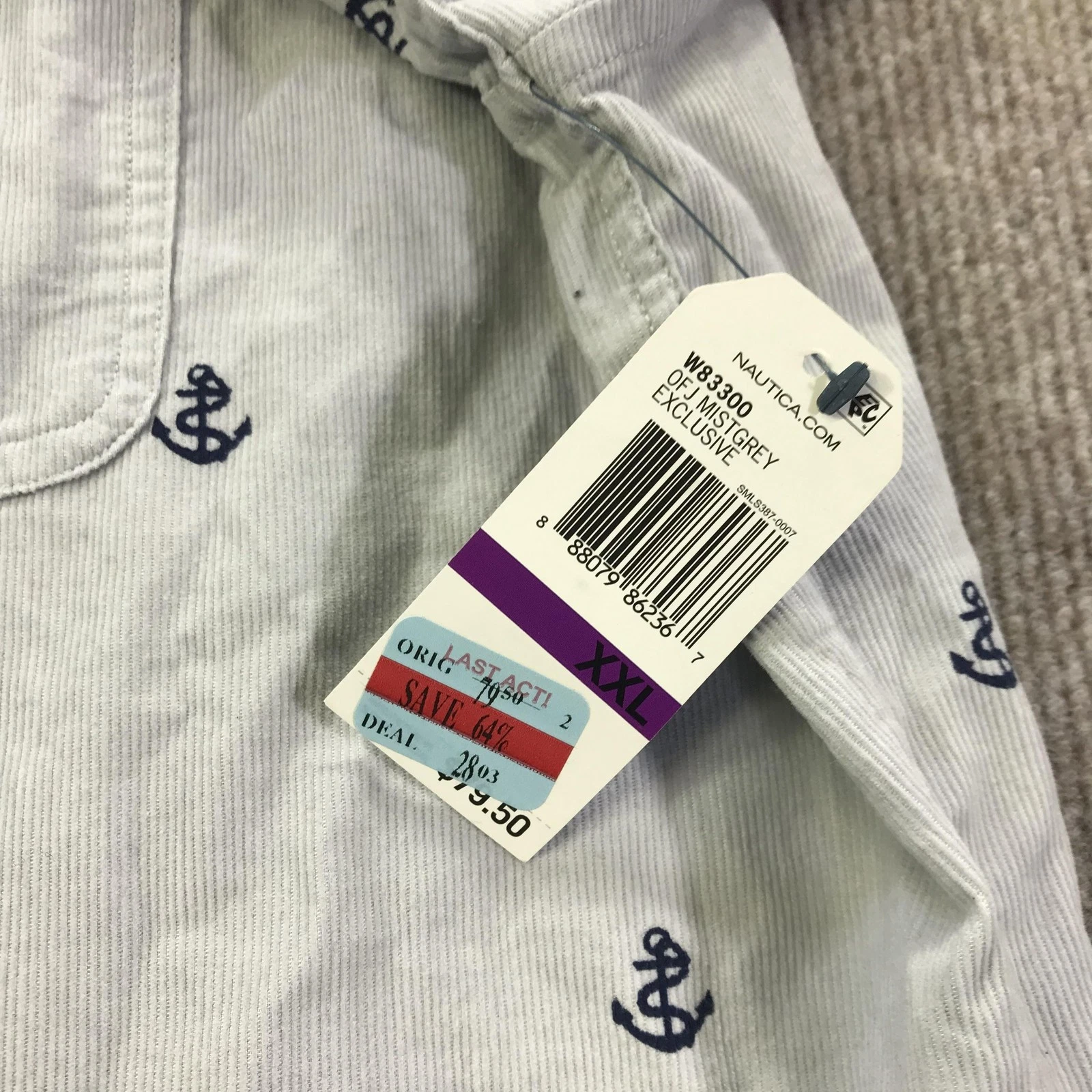 Nautica Shirt Mens 2XL Grey Classic Fit Anchor Print Button Front Nautical - product detail image 6