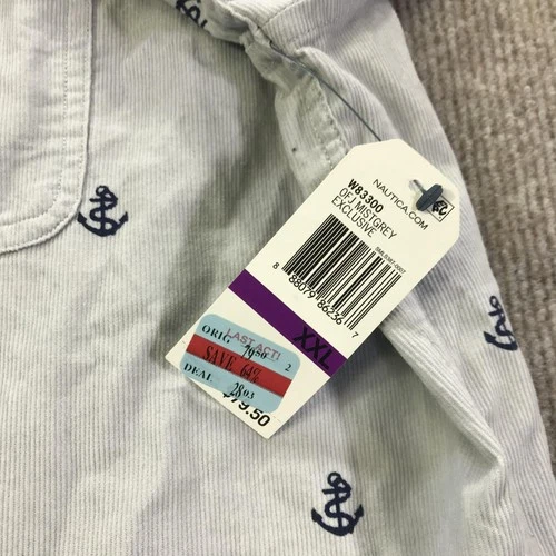 Nautica Shirt Mens 2XL Grey Classic Fit Anchor Print Button Front Nautical image 6
