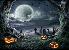 SJOLOON Halloween Photography Backdrop, Background Full Moon Pumpkins 10x8ft
