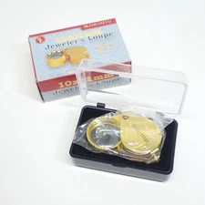 SE 10x 21mm Jewelers Loupe Power Lens Gold Tone Pocket Magnifier Glasses
