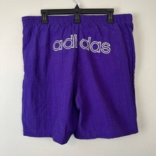 Vintage ADIDAS Logo Embroidered Lined Purple Nylon Drawstring Shorts LARGE