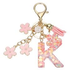 Alphabet K Tassel Cherry Blossom Initial Letter Keychain Pink, Pack of 1 