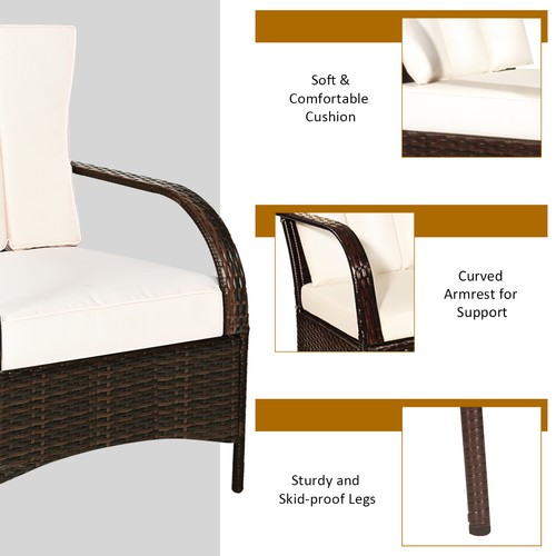 3 PCS Patio Rattan Furniture Set Coffee Table & 2 Rattan Chair W/White Cushions - Picture 10 of 11