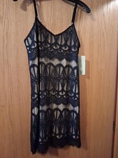 Love Fire slip Dress Women Sz S/P  Lace Overlay Sleeveless Shift Lined Gothic 