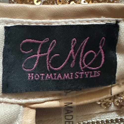 Heiß Miami Styles Mini Gold Pailletten über Knie Bodycon Reißverschluss Neckholder Kleid M - Bild 16 von 20