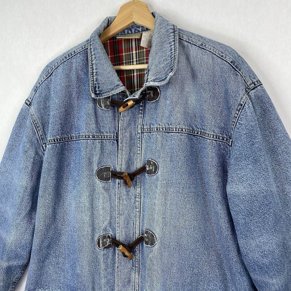Chaqueta de mezclilla Liz Clairborne de colección abrigo de tareas cierre de palanca forrada a cuadros años 80/90 talla L Foto 2 de 4
