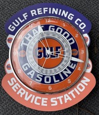 Vtg PAM GULF Gasoline SPINNER ADVERTISING Bubble CLOCK Thermometer Gas Oil Sign