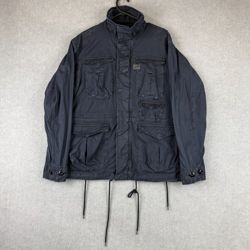 G Star Jacket Mens Medium Navy Blue Armoured Field Military Safari Style Canvas - Picture 1 of 10