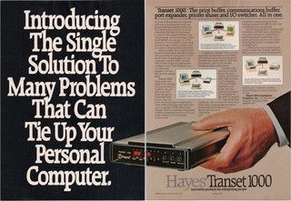 Hayes Transet 1000 Vintage Computer Peripheral 2pg Print Ad 1985 Full Page