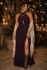 Lulus Captured Your Heart Maxi Dress Sz Medium Dark Purple Halter Gown Formal