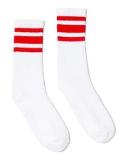 NEW SOCCO Adult Vintage Striped Mid Calf Tube Socks White/Red Stripe L/XL