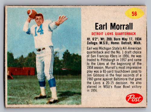Earl Morrall #56 1962 Post Cereal card
