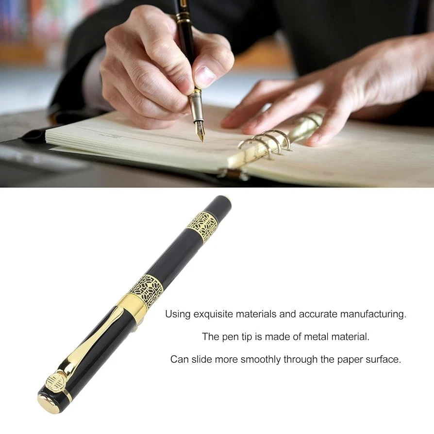 Ensemble de stylo plume de luxe en métal à pointe moyenne avec encre Noire - Photo 2/4