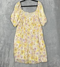 Gap Smocked Midi Dress Womens XXL Yellow Floral 3/4 Sleeve prairie