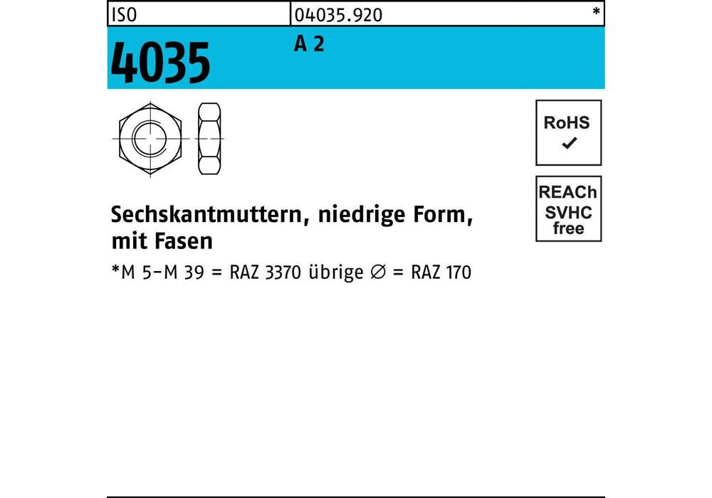 Устройство для измерения давления ISO 4035 niedrig m.Fasen M 8 A 2