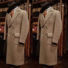 Brown Cashmere Men Overcoat Double Breasted Formal Casual Outdoor Warm Long Coat