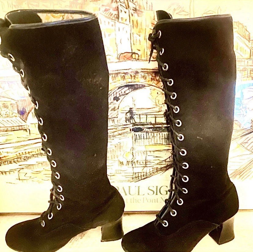 Botas vintage dos anos 60 marrom com cadarço altura do joelho tamanho 7 - Imagem 3 de 4