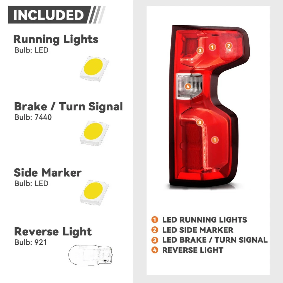 LED Tail Light For 2019-2025 Chevy Silverado 1500 w/Reverse Bulb Passenger Side Foto 3 de 4